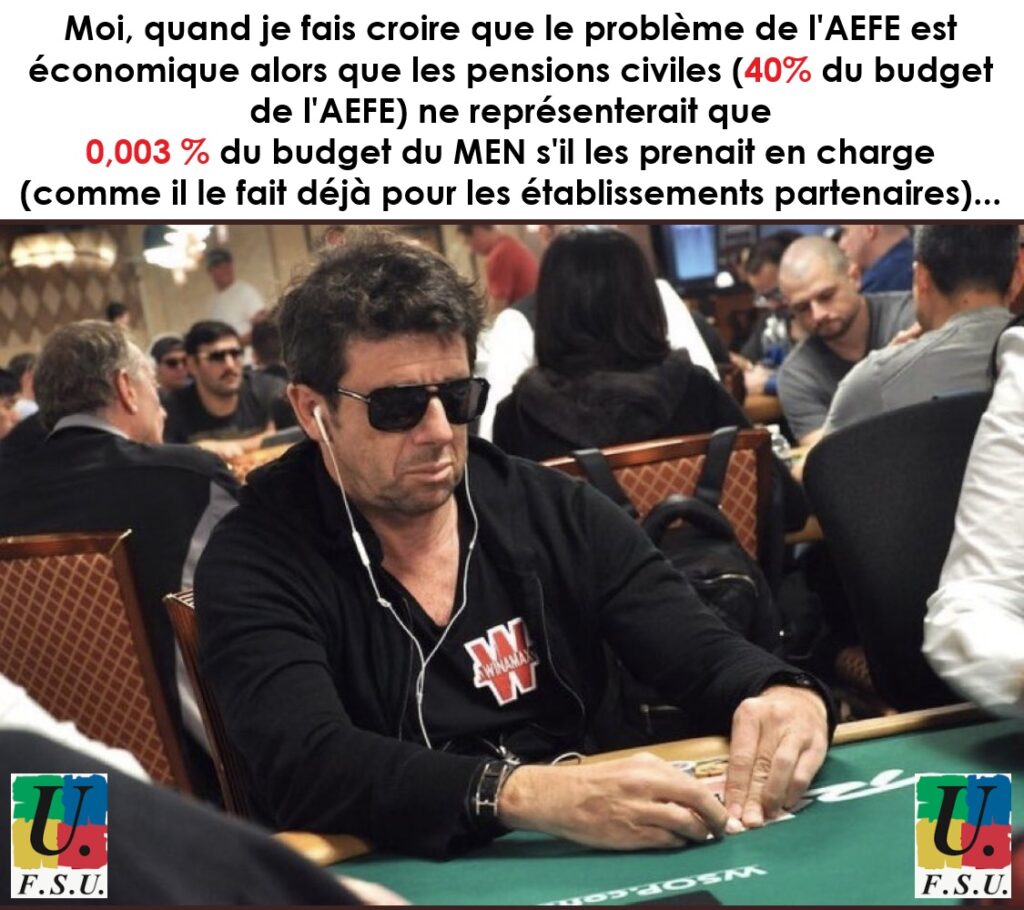 Visuel FSU pour la part patronale des pensions civiles : 40% budget AEFE VS 0,003% budget MEN