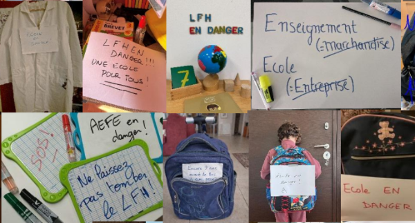 Extrait de la mosaïque de photos de protestation contre la reforme de l'AEFE du LFH Athènes. Février 2026