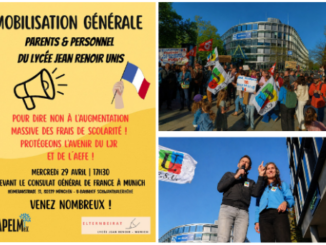 Photo du rassemblement devant le Consulat général de France à Munich, jeudi 29 avril 2029.