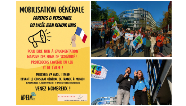 Photo du rassemblement devant le Consulat général de France à Munich, jeudi 29 avril 2029.