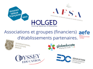 Logos d'associations et de groupes (financiers) d'établissements partenaires de l'AEFE.